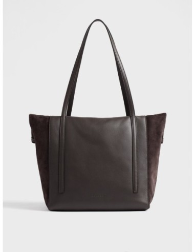 Borsa shopping Large in vitello e crosta scamosciata Borbonese Wave – Cacao/caffè - foto 4