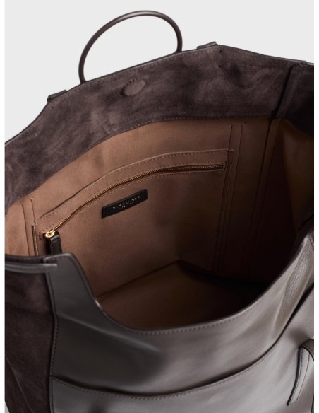 Borsa shopping Large in vitello e crosta scamosciata Borbonese Wave – Cacao/caffè - foto 5