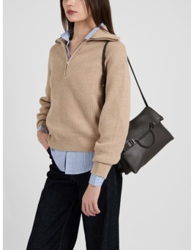 Borsa a tracolla Medium in pelle Borbonese Wave – Cacao - foto 2