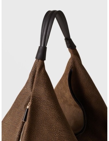 Borsa hobo Medium in pelle stampa Op Borbonese Plie – Cumino/ebano - foto 4