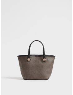 Borsa shopping Small in tela rivestita Op e pelle Borbonese Flight – Carbone - foto 1