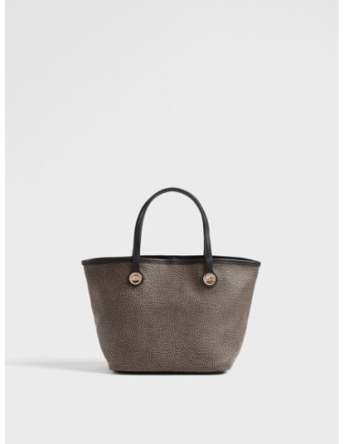 Borsa shopping Small in tela rivestita Op e pelle Borbonese Flight – Carbone - foto 1