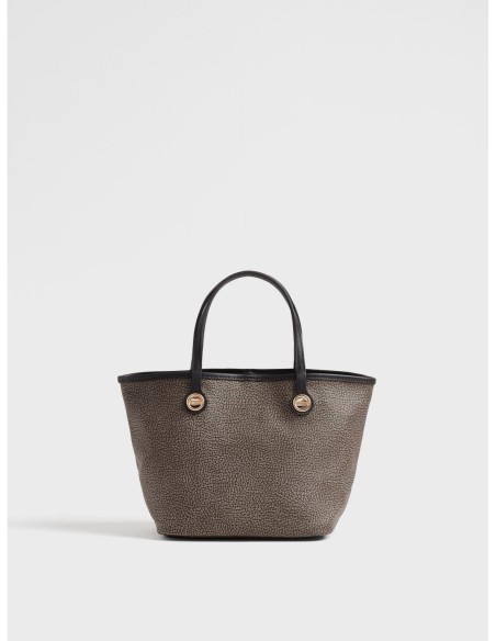 Borsa shopping Small in tela rivestita Op e pelle Borbonese Flight – Carbone - foto 1