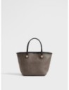 Borsa shopping Small in tela rivestita Op e pelle Borbonese Flight – Carbone