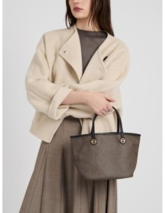 Borsa shopping Small in tela rivestita Op e pelle Borbonese Flight – Carbone - foto 1 2