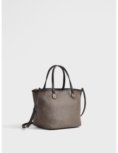 Borsa shopping Small in tela rivestita Op e pelle Borbonese Flight – Carbone - foto 3