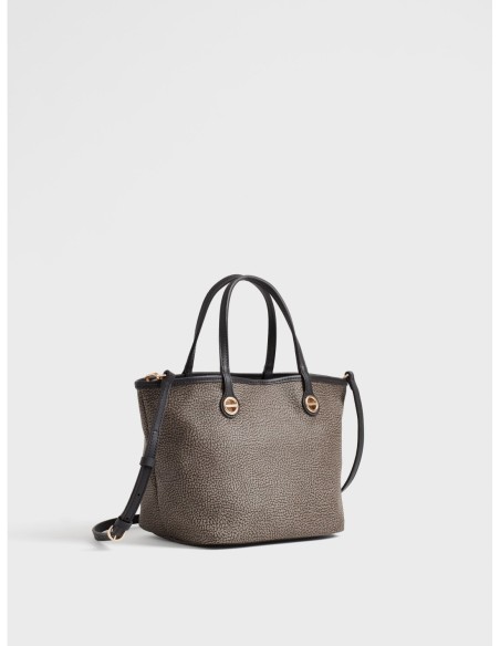Borsa shopping Small in tela rivestita Op e pelle Borbonese Flight – Carbone - foto 3