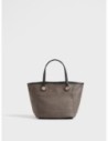 Borsa shopping Small in tela rivestita Op e pelle Borbonese Flight – Carbone