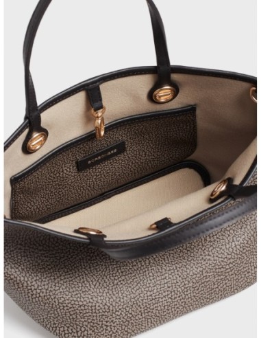 Borsa shopping Small in tela rivestita Op e pelle Borbonese Flight – Carbone - foto 5