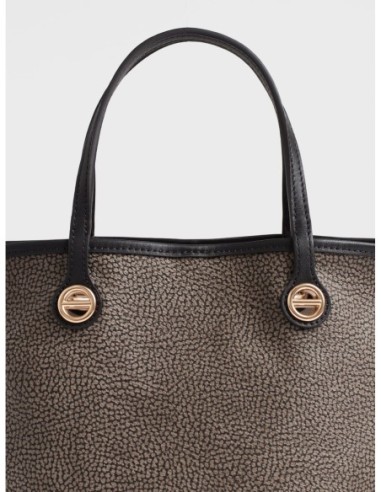 Borsa shopping Small in tela rivestita Op e pelle Borbonese Flight – Carbone - foto 6