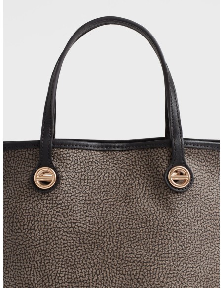 Borsa shopping Small in tela rivestita Op e pelle Borbonese Flight – Carbone - foto 6