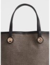 Borsa shopping Small in tela rivestita Op e pelle Borbonese Flight – Carbone