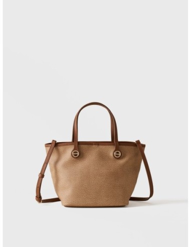 Borsa shopping Small in tela rivestita Op e pelle Borbonese Flight – Cappuccino - foto 1