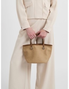 Borsa shopping Small in tela rivestita Op e pelle Borbonese Flight – Cappuccino - foto 1 2