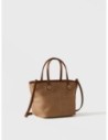 Borsa shopping Small in tela rivestita Op e pelle Borbonese Flight – Cappuccino