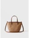 Borsa shopping Small in tela rivestita Op e pelle Borbonese Flight – Cappuccino