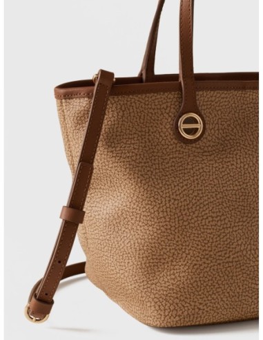 Borsa shopping Small in tela rivestita Op e pelle Borbonese Flight – Cappuccino - foto 5
