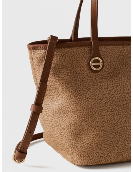 Borsa shopping Small in tela rivestita Op e pelle Borbonese Flight – Cappuccino - foto 5