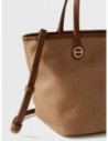 Borsa shopping Small in tela rivestita Op e pelle Borbonese Flight – Cappuccino