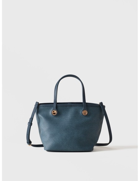 Borsa shopping Small in tela rivestita Op e pelle Borbonese Flight – Denim - foto 1