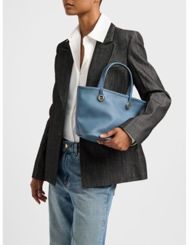 Borsa shopping Small in tela rivestita Op e pelle Borbonese Flight – Denim - foto 2