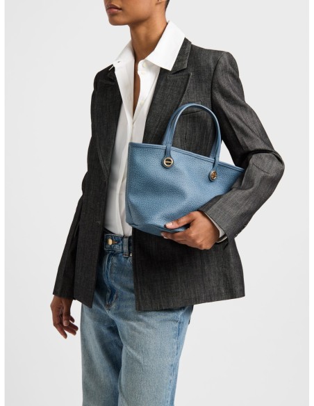 Borsa shopping Small in tela rivestita Op e pelle Borbonese Flight – Denim - foto 2