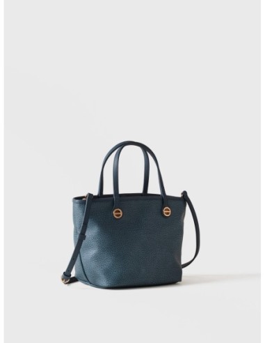Borsa shopping Small in tela rivestita Op e pelle Borbonese Flight – Denim - foto 3