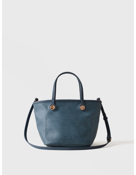 Borsa shopping Small in tela rivestita Op e pelle Borbonese Flight – Denim - foto 4