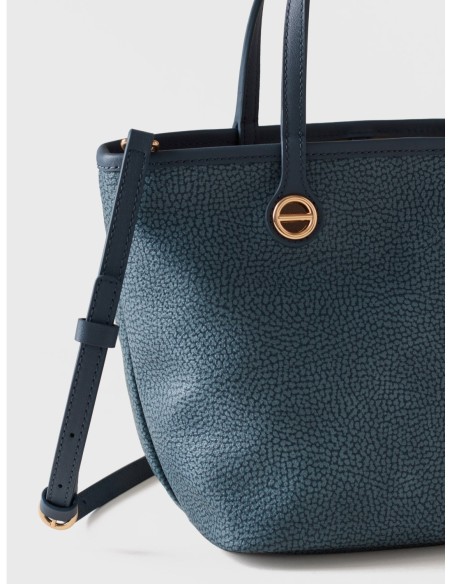 Borsa shopping Small in tela rivestita Op e pelle Borbonese Flight – Denim - foto 5