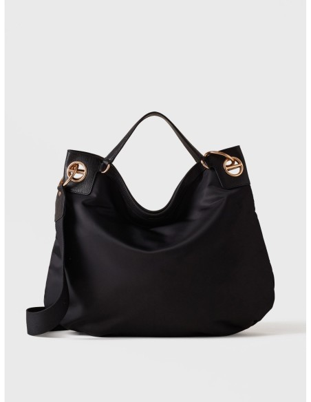 Borsa hobo Large in nylon e pelle Borbonese London – Nero - foto 1