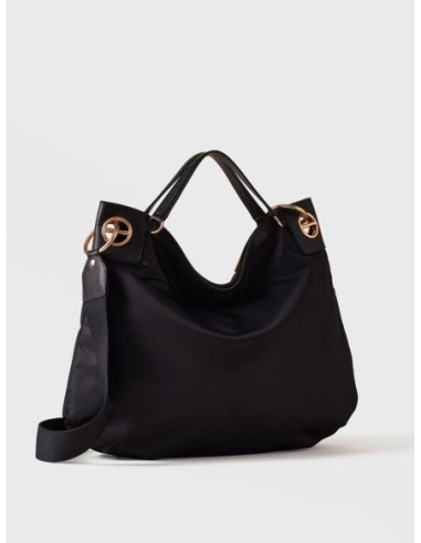 Borsa hobo Large in nylon e pelle Borbonese London – Nero - foto 2