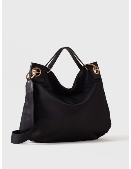 Borsa hobo Large in nylon e pelle Borbonese London – Nero - foto 2