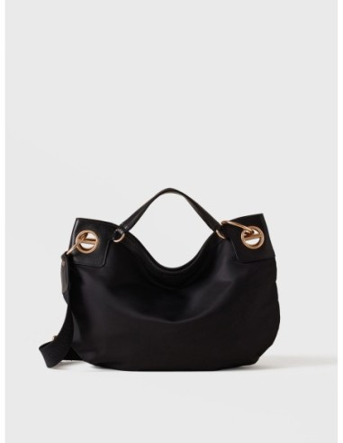 Borsa hobo Medium in nylon e pelle Borbonese London – Nero - foto 1