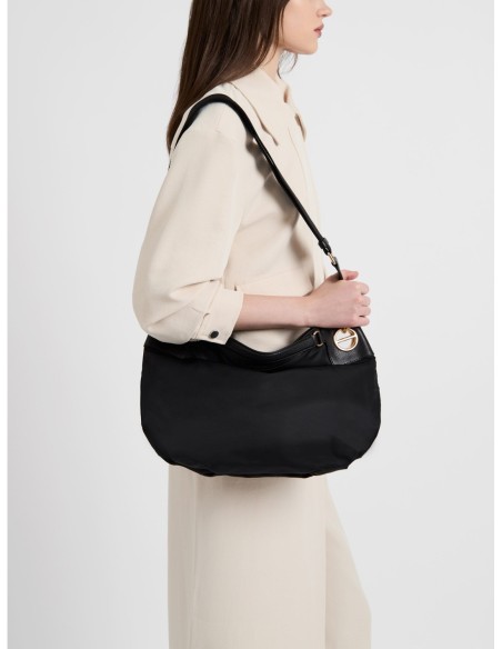 Borsa hobo Medium in nylon e pelle Borbonese London – Nero - foto 2