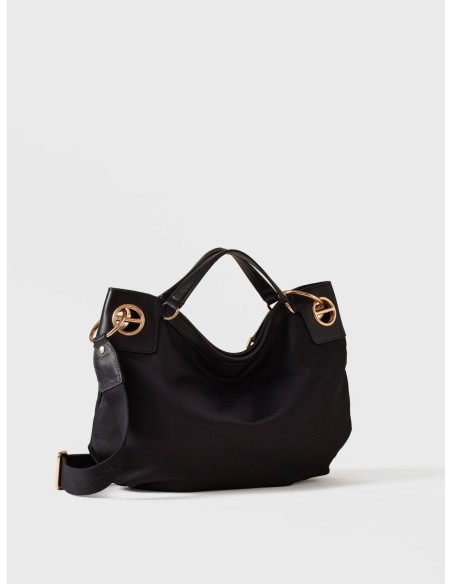Borsa hobo Medium in nylon e pelle Borbonese London – Nero - foto 3