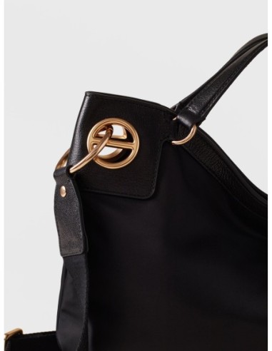 Borsa hobo Medium in nylon e pelle Borbonese London – Nero - foto 5