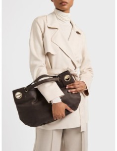 Borsa hobo Medium in pelle effetto nabuk Borbonese London – Cacao - foto 1 2