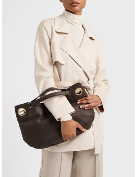 Borsa hobo Medium in pelle effetto nabuk Borbonese London – Cacao - foto 2
