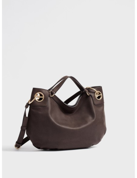 Borsa hobo Medium in pelle effetto nabuk Borbonese London – Cacao - foto 3
