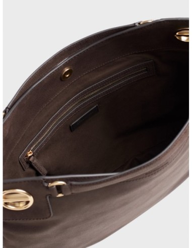 Borsa hobo Medium in pelle effetto nabuk Borbonese London – Cacao - foto 5
