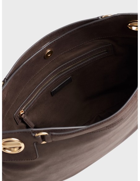 Borsa hobo Medium in pelle effetto nabuk Borbonese London – Cacao - foto 5