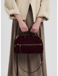 Bauletto Medium in crosta scamosciata e pelle Borbonese Gallery – Cabernet/cacao - foto 1 2