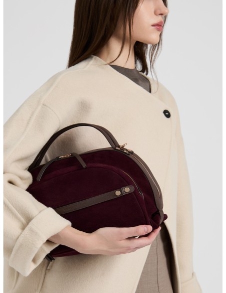 Bauletto Medium in crosta scamosciata e pelle Borbonese Gallery – Cabernet/cacao - foto 5