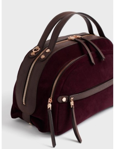 Bauletto Medium in crosta scamosciata e pelle Borbonese Gallery – Cabernet/cacao - foto 7