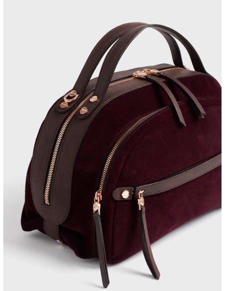 Bauletto Medium in crosta scamosciata e pelle Borbonese Gallery – Cabernet/cacao - foto 7
