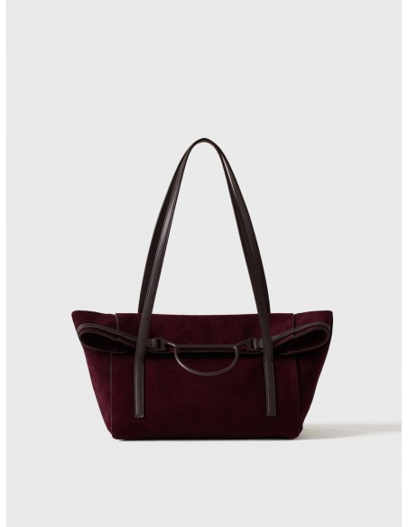 Borsa shopping Medium in crosta scamosciata e pelle Borbonese Wave – Cabernet/cacao - foto 1