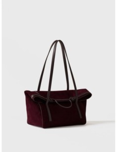 Borsa shopping Medium in crosta scamosciata e pelle Borbonese Wave – Cabernet/cacao - foto 1 2