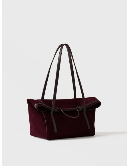 Borsa shopping Medium in crosta scamosciata e pelle Borbonese Wave – Cabernet/cacao - foto 2