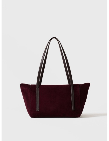 Borsa shopping Medium in crosta scamosciata e pelle Borbonese Wave – Cabernet/cacao - foto 3