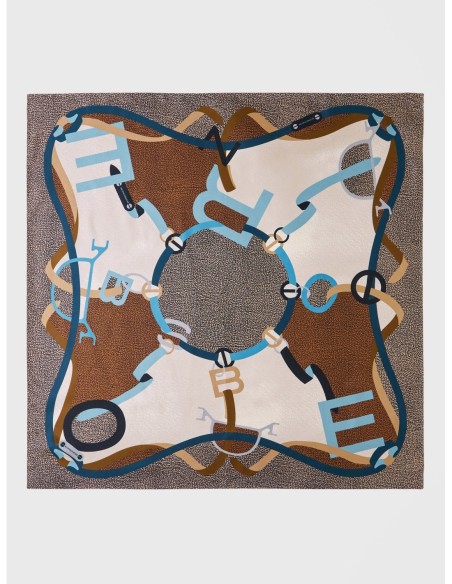 Foulard in twill di seta con cinghie e Op Borbonese – Castagno - foto 1
